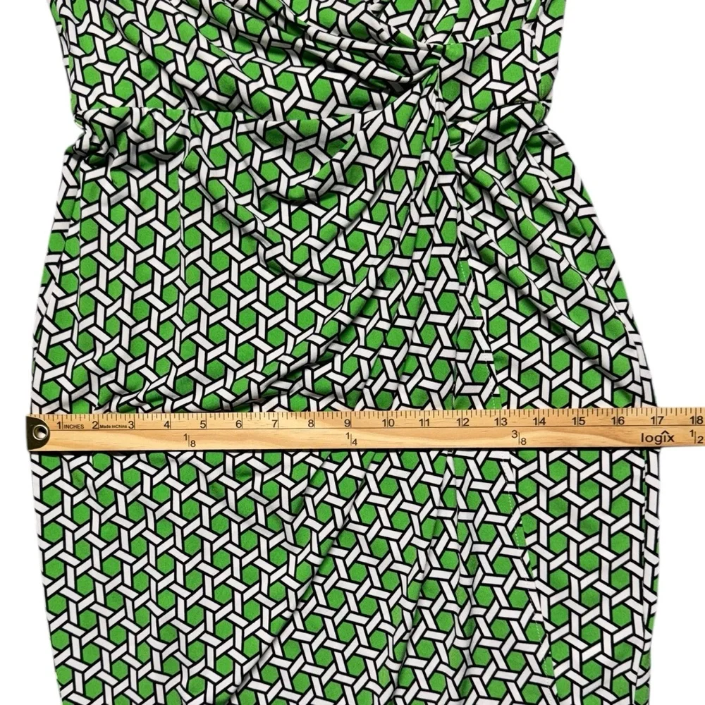 Maggy London Faux Wrap Geometric Print Dress Womens Petite‎ Size 4P Green White